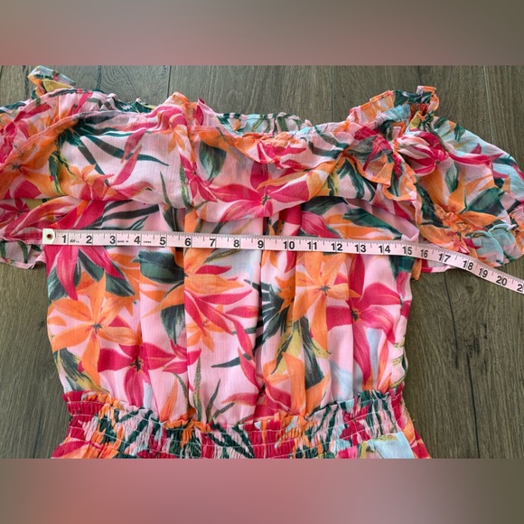 Jessica Simpson off Shoulder Ruffle Tropical Print Dress Size Large - Picture 13 of 13